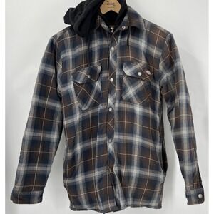 Dickies Quilted Lined Flannel Hoodie Zip Jacket Sm Pockets Black Grey Work Wear